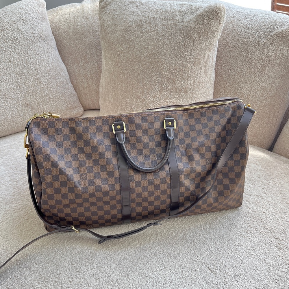 LOUIS VUITTON Keepall Bandouliere Damier Ebene Canvas Duffle Bag